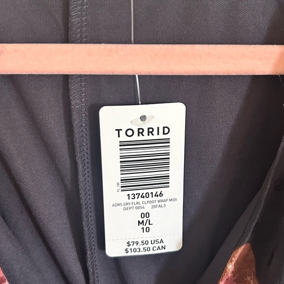 🆕 Swiss Dot Floral Grey Faux Wrap Dress 10 M L NWT Torrid 00 New! - Picture 12 of 12